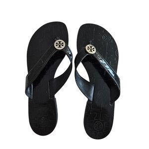 Tory Burch Black Sandals with Gold Logo